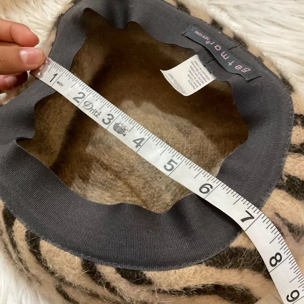 Betmar New York Vintage Brown Zebra Stripes Angora Blend Bow Bucket Hat